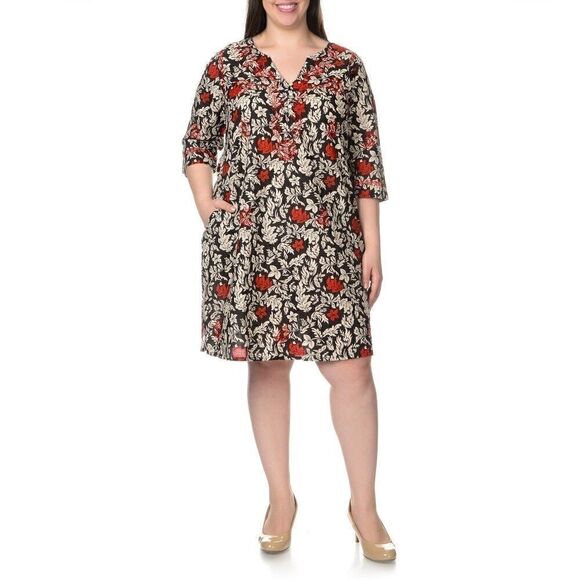 La Cera Embroidered Floral Print Black/Red Caftan - Picture 1 of 15